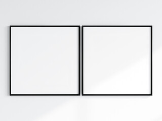 two black square frames on the white wall, gallery frame mockup