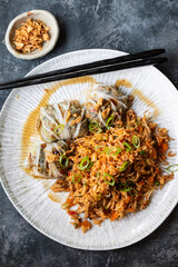 Chinese leaf parcels with mushroom filling in oyster sauce with nasi goreng rice