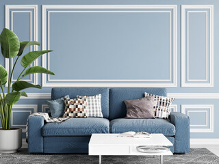 modern living room with sofa, empty wall mockup