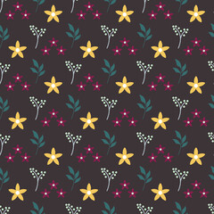 seamless pattern with flowers on dark brown background