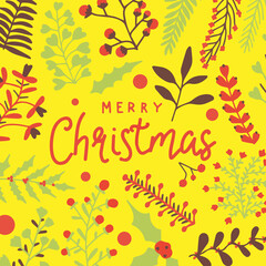 Christmas seamless pattern with twigs on a yellow background.