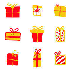 A set of Christmas gifts with bows.