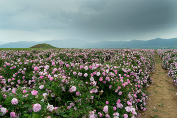 The rose fields in the Thracian Valley near Kazanlak