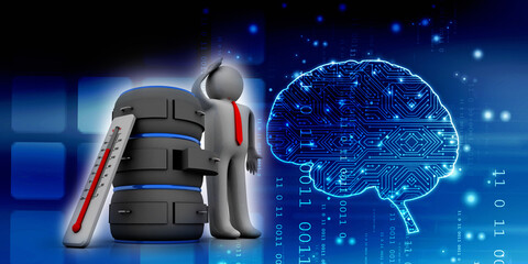 Obraz premium 3d rendering Database storage data base with thermometer near technician