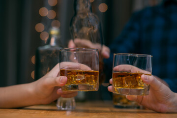 Celebrate whiskey on a friendly party in  restaurant