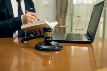 Fototapeta premium Judge gavel with Justice lawyers having team Concepts of Law and Legal services