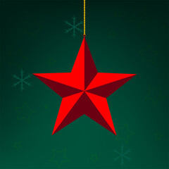 christmas star. Red star 3d icon with shadow on transparent background. Star illustration for christmas and new year decoration.