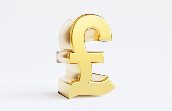 Isolation of golden Pound sign on white background , Pound sterling is United Kingdom and main currency exchange in the world by 3d render.
