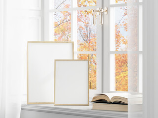 vertical frame mockup with window, fall theme