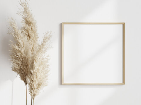 square frame mockup whith pampas in boho style