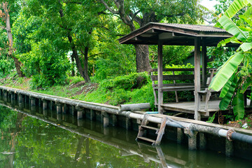 wooden pavilion by the canal