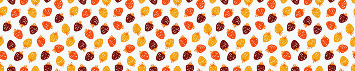 Seamless pattern with yellow, orange and brown strawberries.