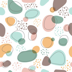 Abstract trendy hand drawn organic shapes seamless pattern isolared on white background.