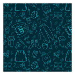 pattern winter cozy New Year clothes sweater shoes trousers mittens hat