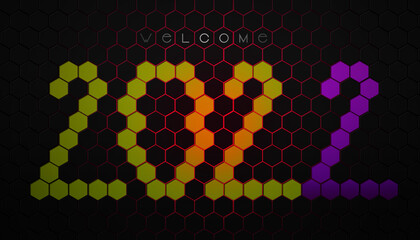 2022 New Year celebration - Modern futuristic abstract background made with black hexagons