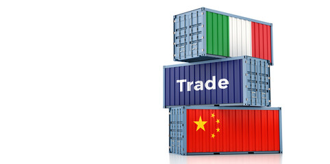 Obraz premium Shipping containers with China and Italy national flag. 3D Rendering 