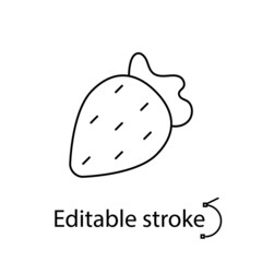 Strawberry outline icon. Sex shop logotype. Editable stroke. Isolated vector stock illustration