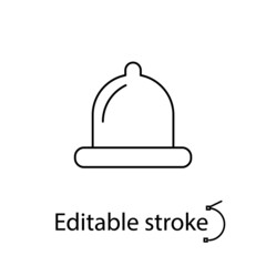 Condom outline icon. Pregnancy control. Sex shop logotype. Editable stroke. Isolated vector stock illustration