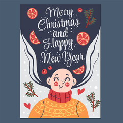 Merry Christmas and Happy New Year party poster flyer. Vector design element flat graphic illustration