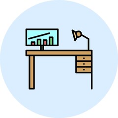 Office Desk Filled Linear Vector Icon Design