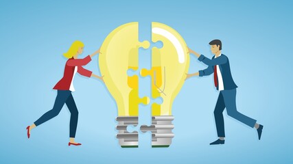 Matching ideas and teamwork. Dimension 16:9. Vector illustration. EPS10.
