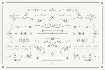 Huge set of vintage vector elements - flourishes, vignettes, swirls and ornaments. Decorative combinations for greeting cards, certificates, invitations, borders, frames and dividers.
