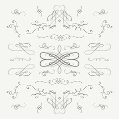 Vector collection of vintage calligraphic vignettes and flourishes. Retro style swirls and ornaments, decorations for for greeting cards, certificates, invitations, borders, frames and dividers.