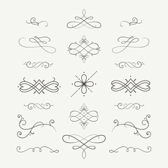 Vector collection of vintage calligraphic vignettes and flourishes. Retro style swirls and ornaments, decorations for for greeting cards, certificates, invitations, borders, frames and dividers.