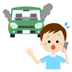 故障車と電話連絡している男性