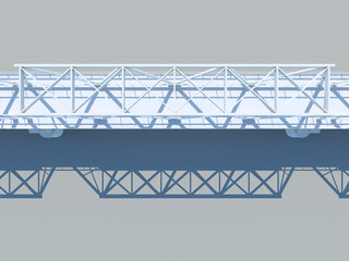 Modern truss bridge model over gray background, top view, 3d