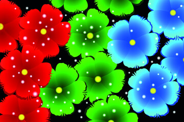 Floral pattern for wallpaper, textile or design. Red, Green, Blue.