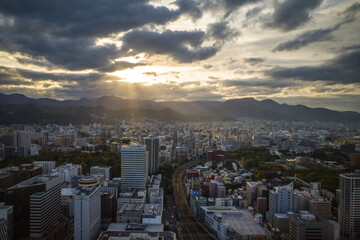 Sapporo city with a sunset scenery