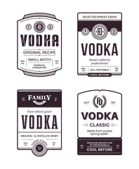 Vector vodka label templates. Distilling business branding and identity design elements