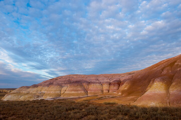 chalk mountains in the steppes of Kazakhstan.