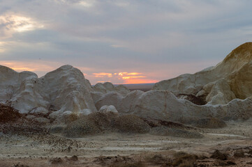 chalk mountains in the steppes of Kazakhstan.