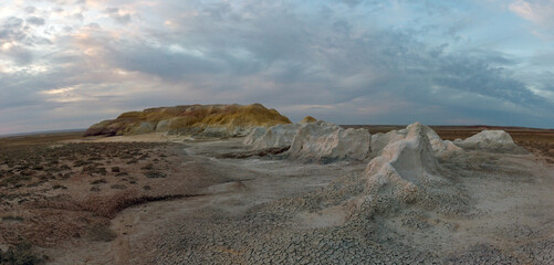 chalk mountains in the steppes of Kazakhstan.