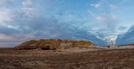 chalk mountains in the steppes of Kazakhstan.