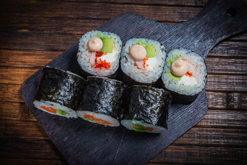 Sushi- delicious menu Fastfood- restaurant concept