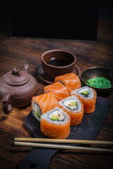 Sushi- delicious menu Fastfood- restaurant concept