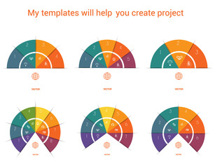 Infographic. Color Semicircle. Templates with text areas on 3, 4, 5, 6, 7 , 8 positions