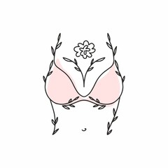 Silhouette of a female figure in a bra with a continuous black line
