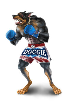 A dog of the Doberman breed. Sportsman. Boxer. Digital illustration.
