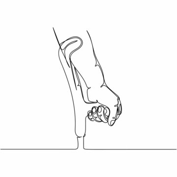 recommend clip art: Continuous one single line drawing of elbow crutch which hold hand in silhouette on a white background. Linear stylized.