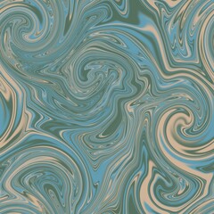 Seamless twirly swirly abstract liquid marble surface pattern design for print. High quality illustration. Trendy marbled fluid paint on water background. Funky expressive psychedelic swirl of paint.