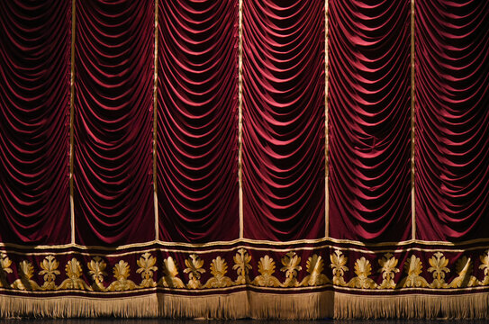 Closed Theater Curtain On Stage In Theater