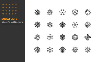 Fototapeta na wymiar set of snow flake line icons, cool, winter, christmas