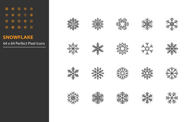 Fototapeta na wymiar set of snow flake line icons, cool, winter, christmas