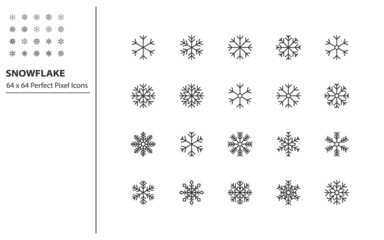 set of snow flake line icons, cool, winter, christmas
