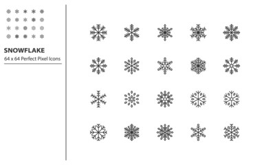 Fototapeta na wymiar set of snow flake line icons, cool, winter, christmas