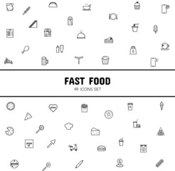 set of 144 fast food line icons